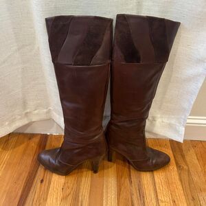 Handcrafted Brown Leather Knee High Heel Booties
